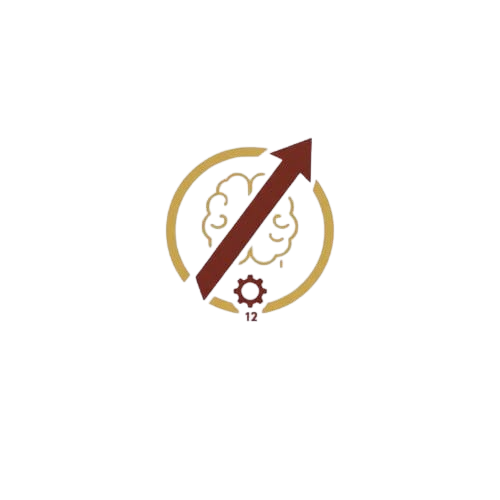 Brain, upward arrow, and gear symbolizing growth and Brand strategy.